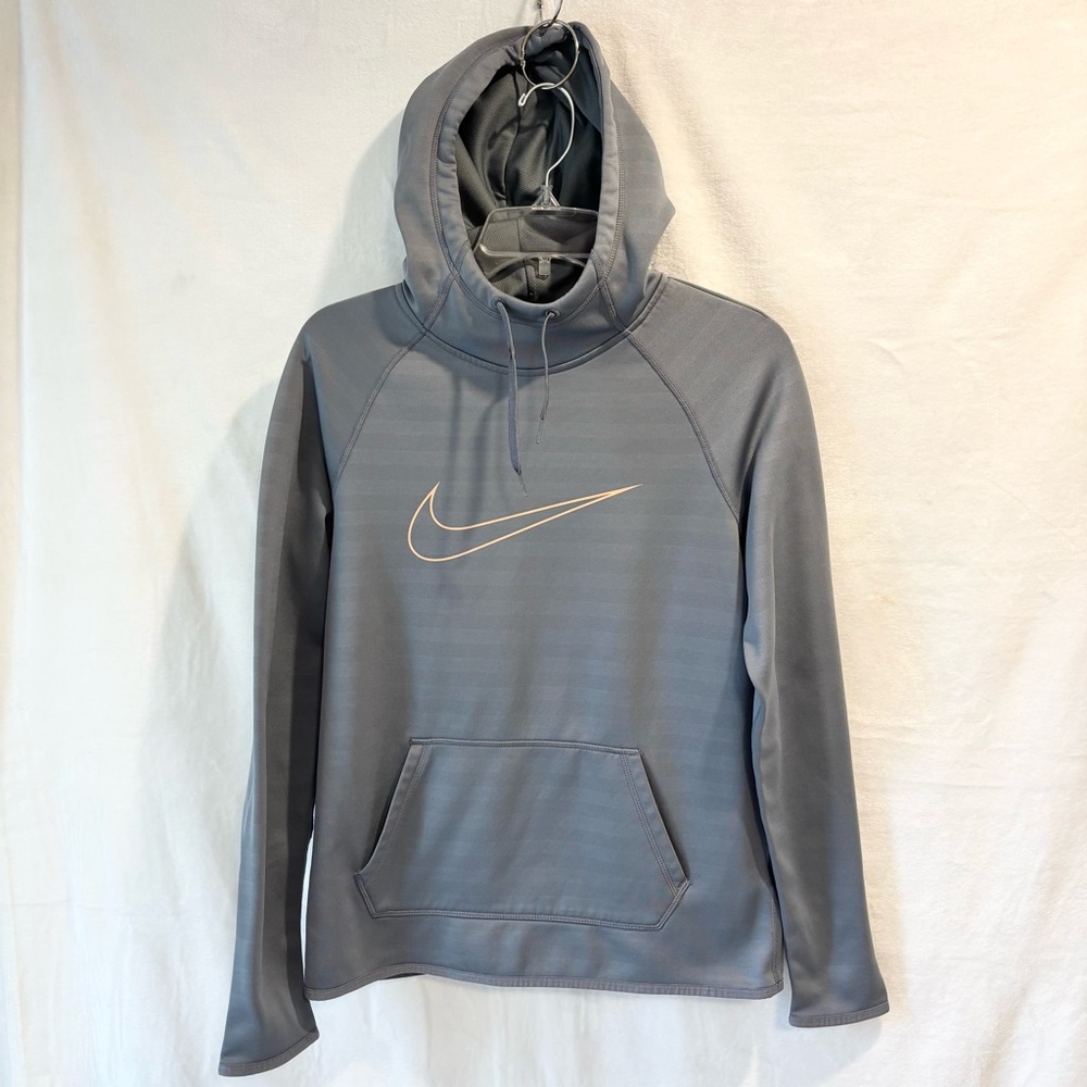 NIKE Gray Therma-FIT Hoodie Swoosh Logo Pullover Size Small